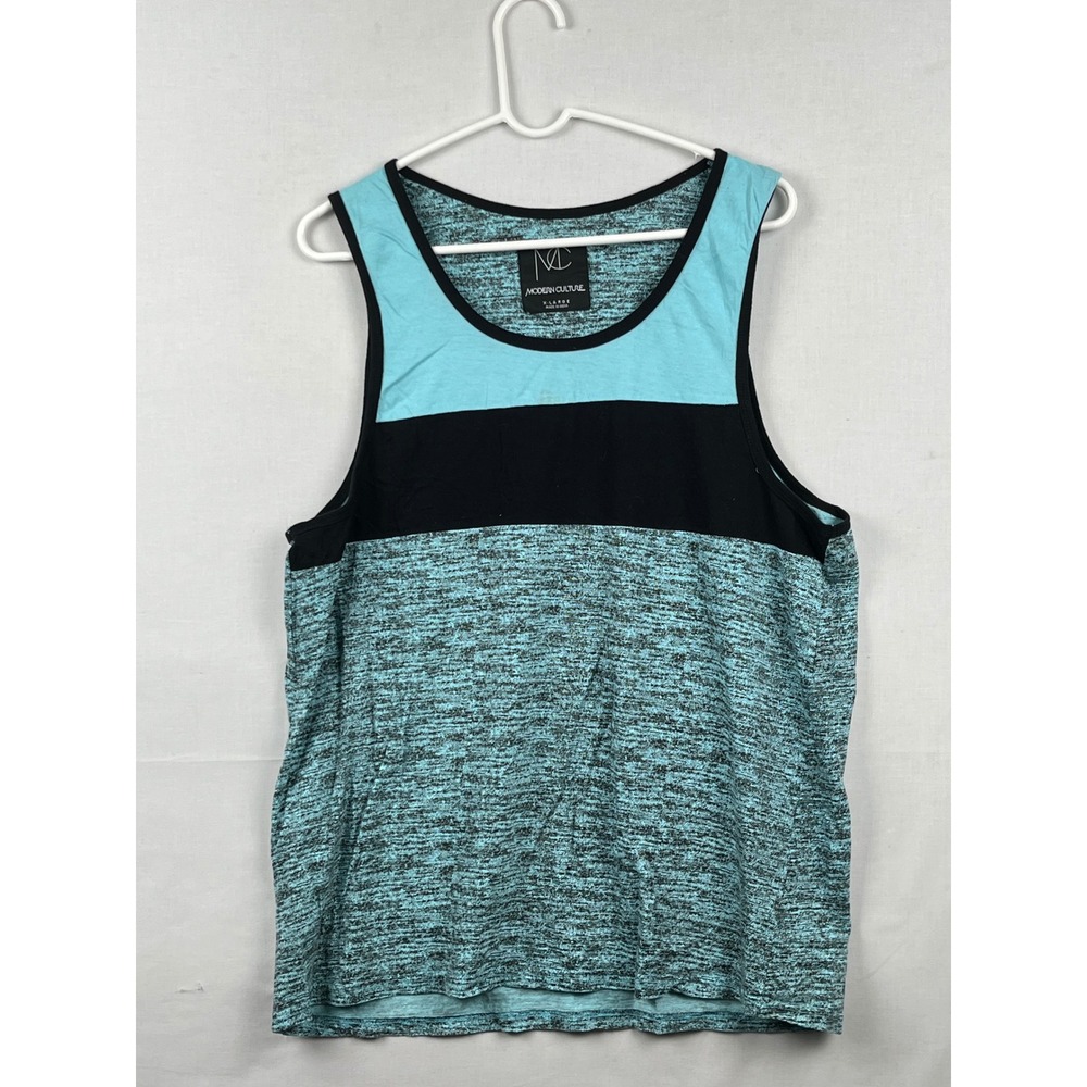 Modern Culture Tank Top Mens XL Space Dye‎ Colorblock Teal Black 100% Cotton